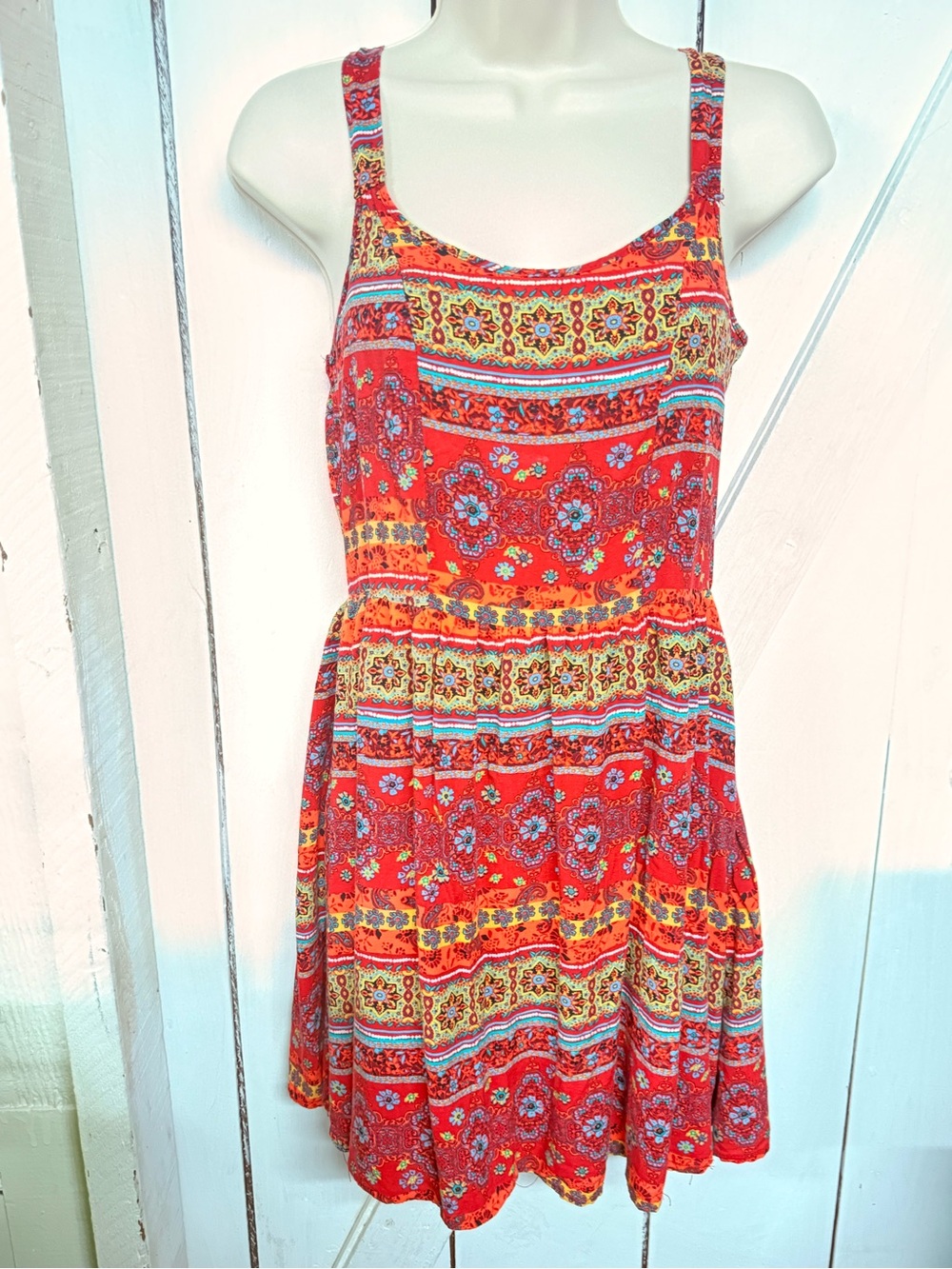 Belle Du Jour Red Floral Boho Mini Dress